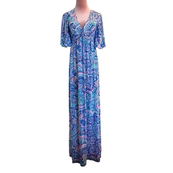 NWT Lilly Pulitzer Minka Sleeved Maxi Blue Grotto Commotion in the Ocean $228.00 - Picture 1 of 9